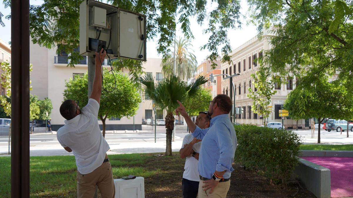 Implantación del sistema de riego inteligente en Teniente Flomesta, a la altura del puente Miguel Caballero.