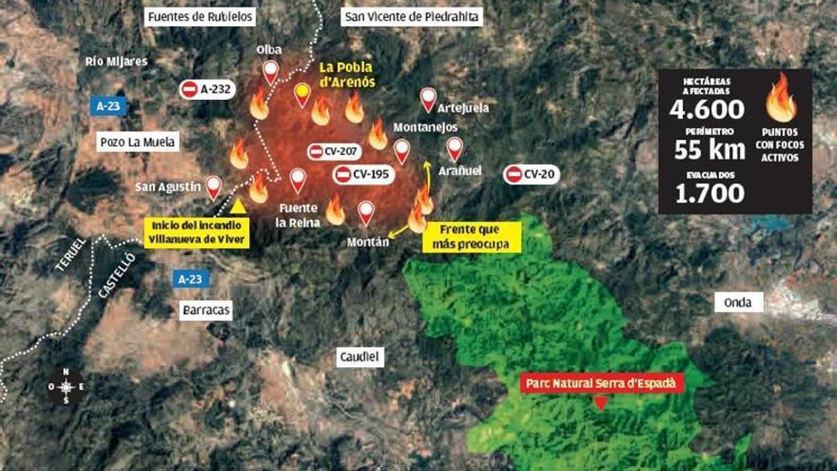 Superficie calcinada en el incendio forestal de Castellón a causa de una negligencia
