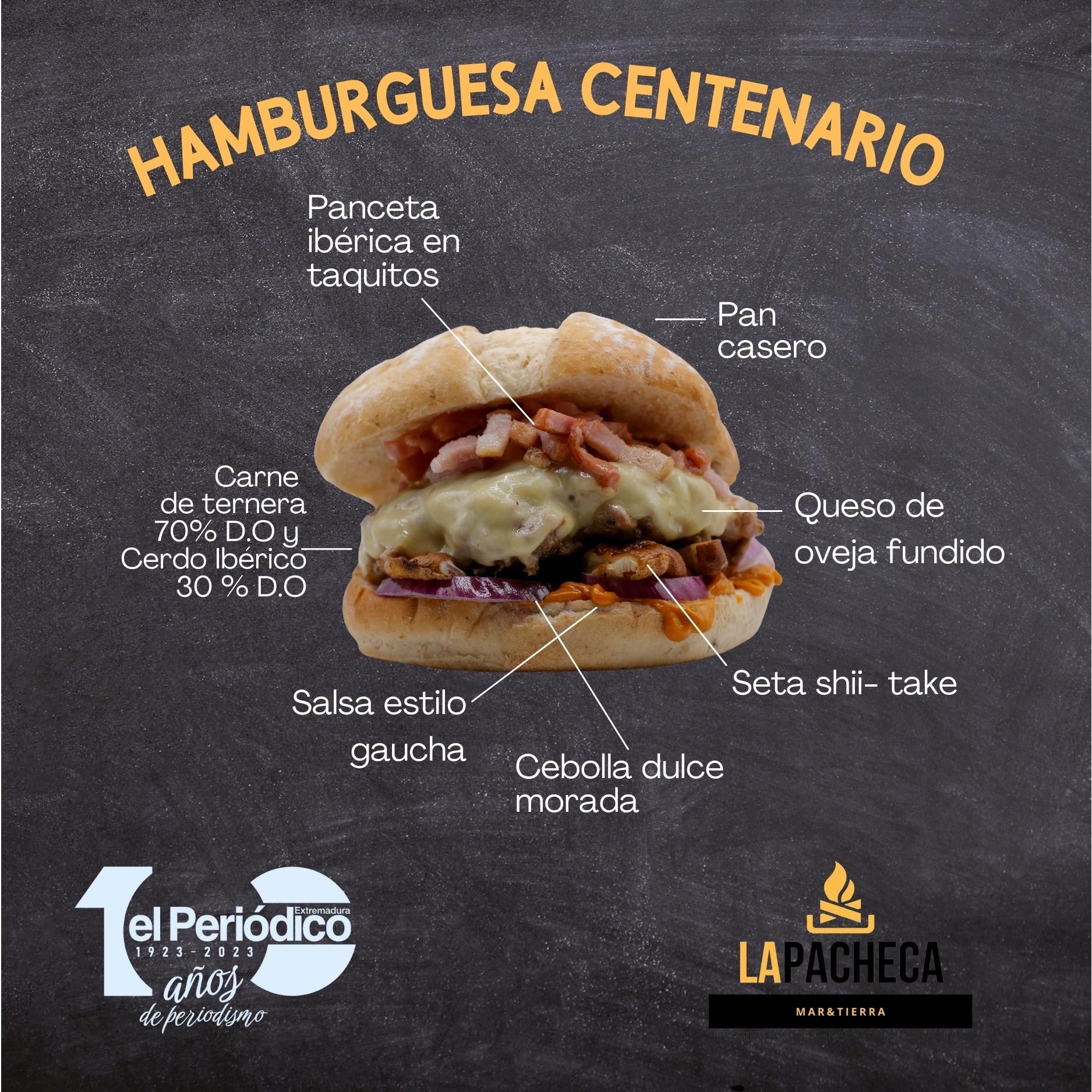 Así es la Hamburguesa Centenario, creación de Nacho Tello con motivo del Centenario de El Periódico Extremadura.
