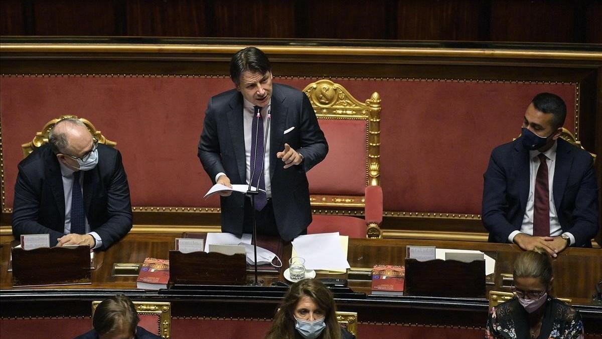 Conte, durante su comparencia en el Senado para explicar el acuerdo de la UE.