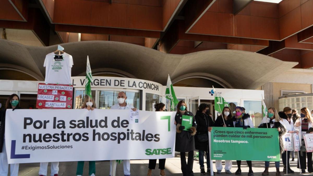 Concentración que tuvo lugar ayer en la entrada del hospital Virgen de la Concha. | Jose Luis Fernández