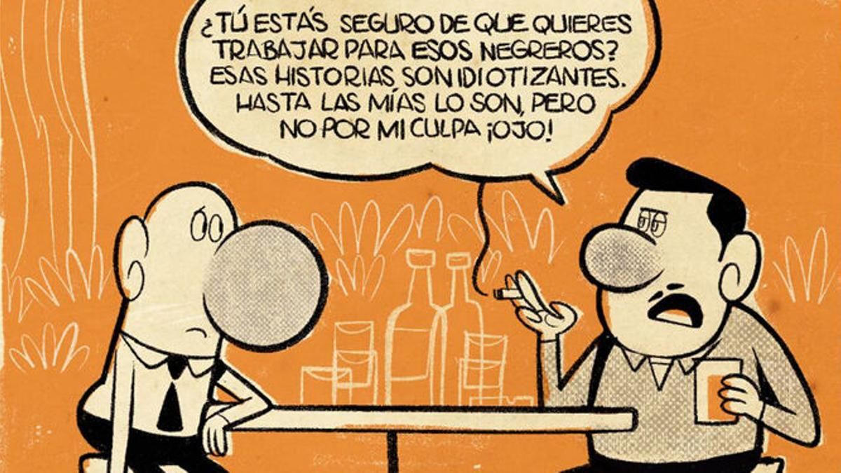 Viñeta de 'El pacto', con el personaje de ficción hablando con el mítico dibujante Vázquez.