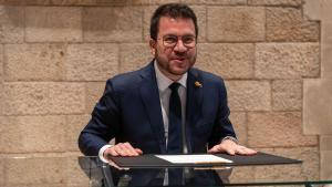 El president de la Generalitat, Pere Aragonès, este lunes tras firmar el decreto de convocatoria.