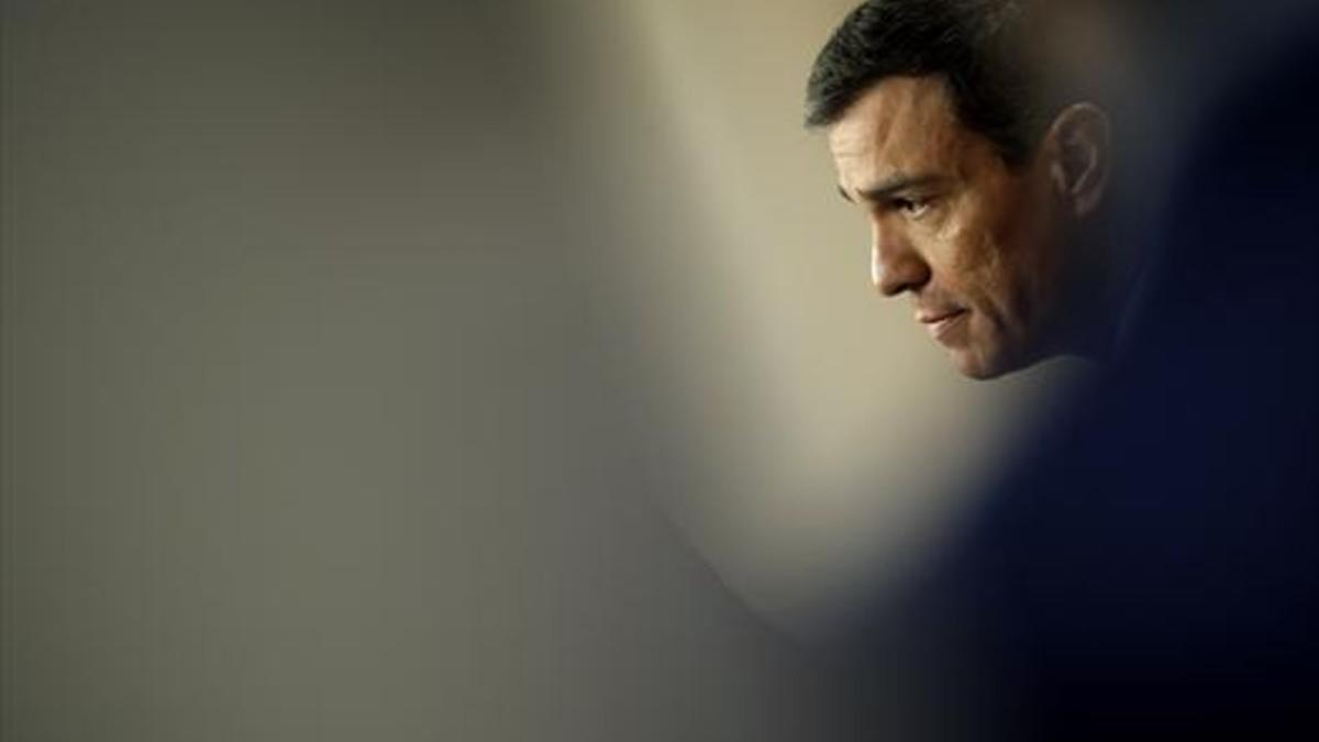 Pedro Sánchez, en la rueda de prensa que ofreció el martes tras reunirse con Mariano Rajoy.