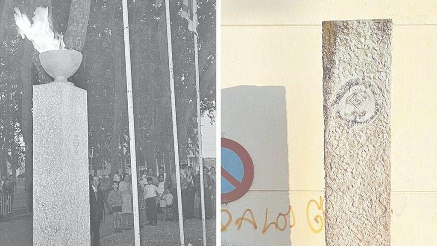 A l&#039;esquerra, el peveter a la setmana de l&#039;esport provincial, el 1968. A la dreta, el peveter ara, al magatzem del Museu de Girona