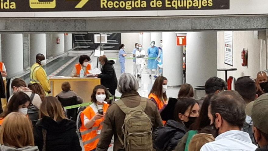 Colas en el aeropuerto de Palma para presentar el certificado de control sanitario