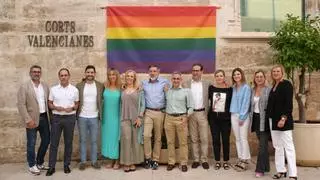 El PP posa amb la bandera LGTBI en les Corts sense acte institucional
