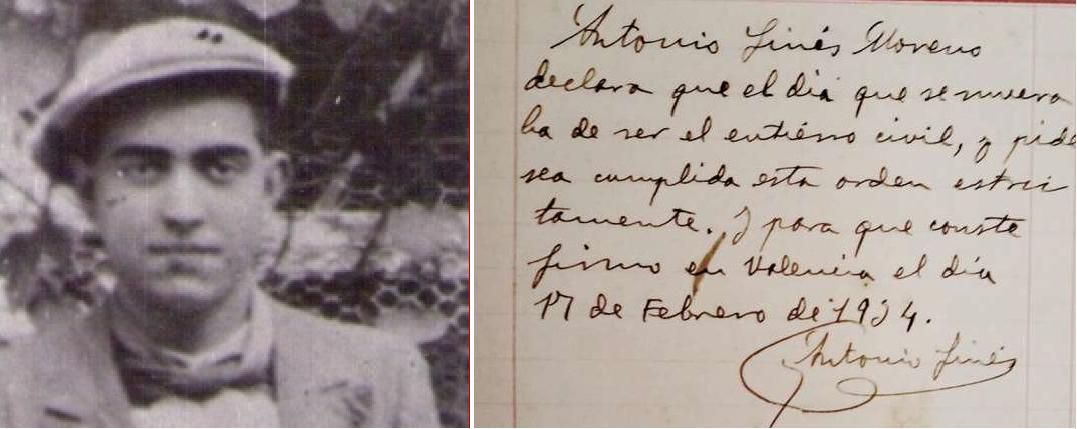 Antoni Ginés junto a una carta donde pide ser enterrado por lo civil.