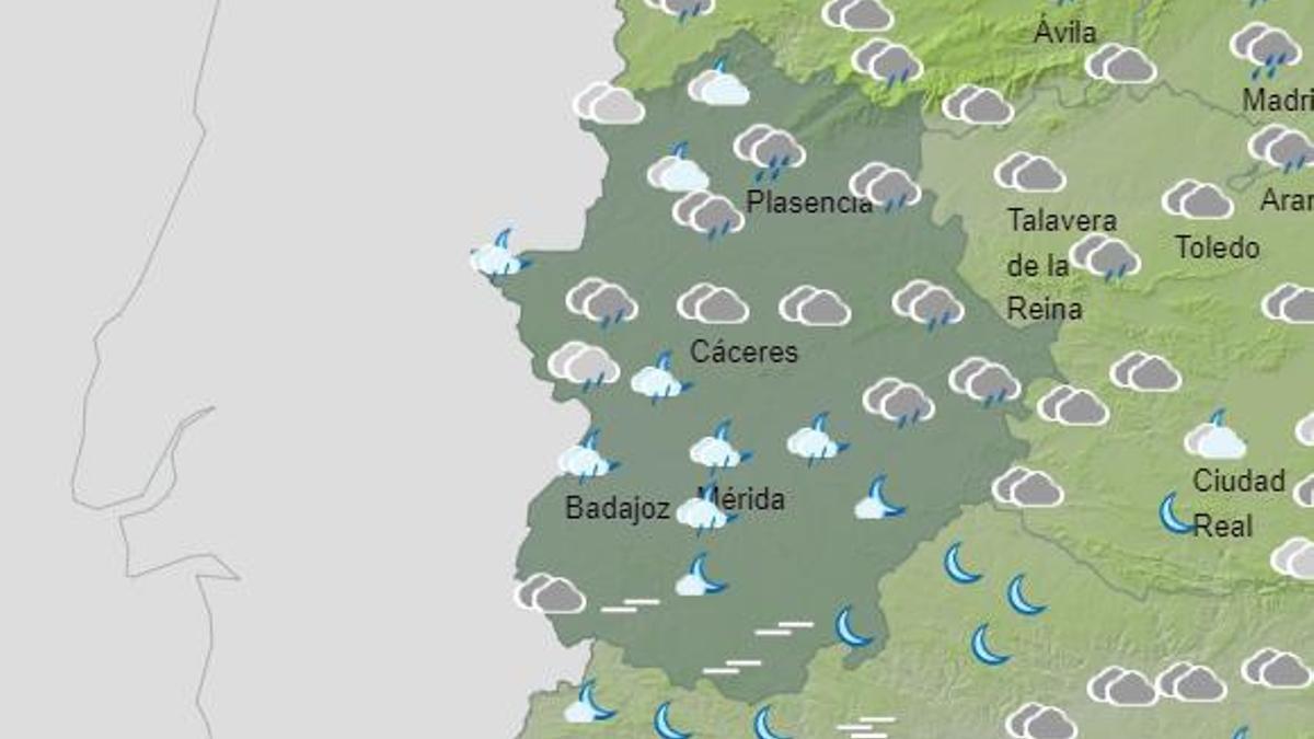 Mapa del tiempo en Extremadura este lunes
