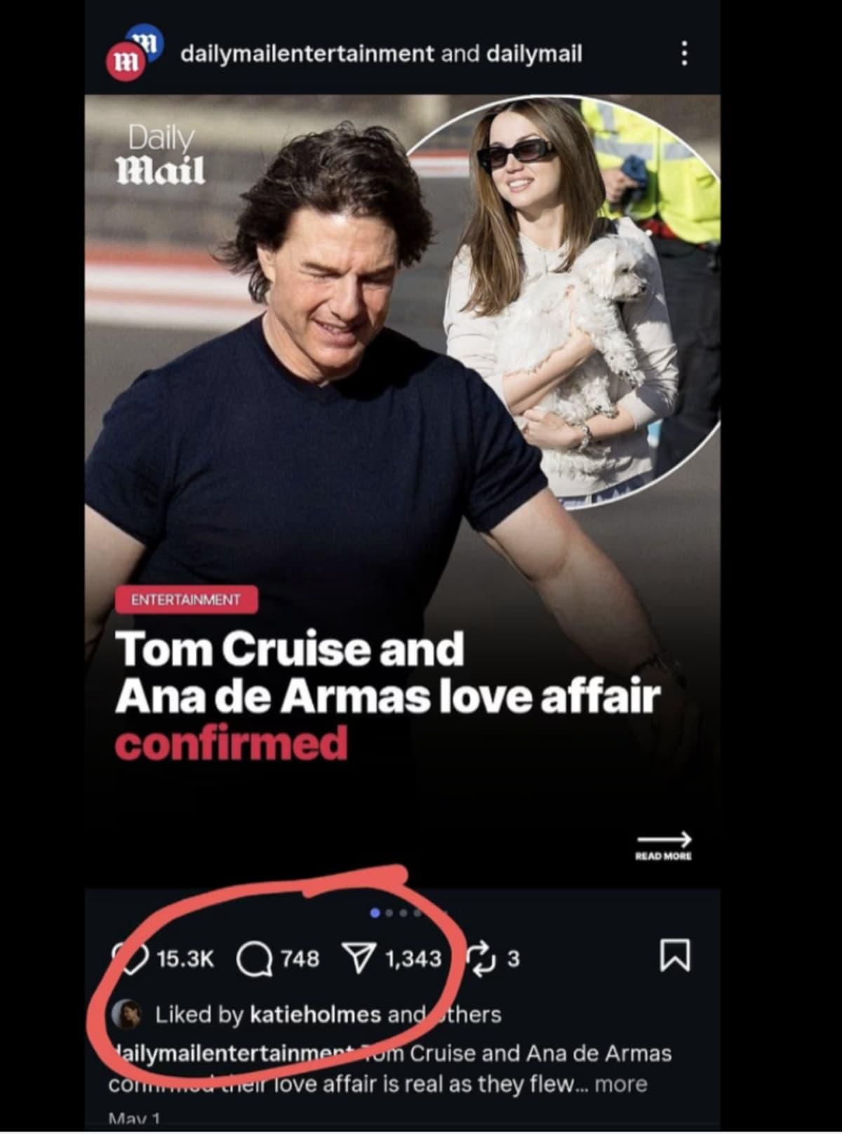 A Katie Holmes da 'like' a la relación entre Tom Cruise y Ana de Armas