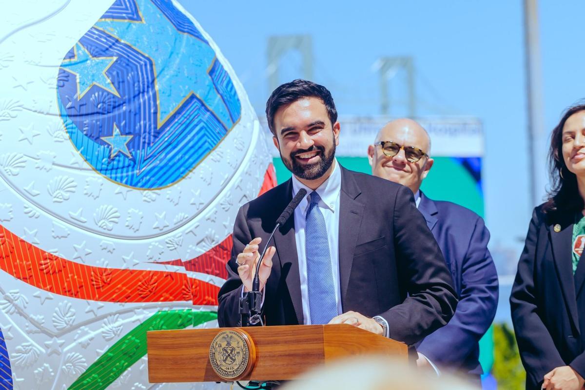 El alcalde de Nueva York, Zohran Mamdani, al presentar las fans zone de cara al Mundial 2026.