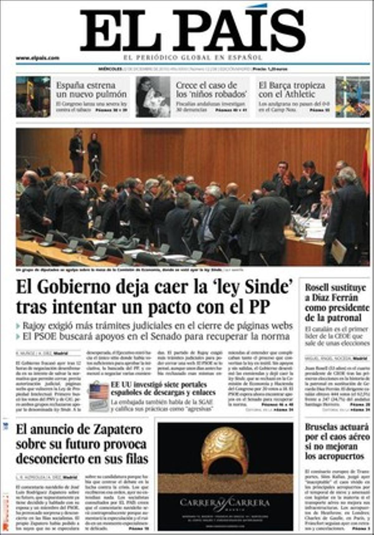 ’El País’ ressalta a més que segons documents de Wikileaks els EUA van revisar la seguretat de les nuclears espanyoles davant un possible atac; i que França va suspendre l’operació del bar Faisán per motius policials i operatius, amb la qual cosa no va ser una xivatada policial el que va avortar l’acció contra l’aparell d’extorsió d’ETA. També que el Govern espanyol rebutja negar el permís de residència als immigrants incívics com demanen alguns ajuntaments catalans; que una onada de denúncies impulsa la investigació dels bebès robats al néixer en hospitals andalusos fa 40 anys; i que els EUA van investigar set webs espanyoles amb ajudes de la SGAE i de la indústria cultural.