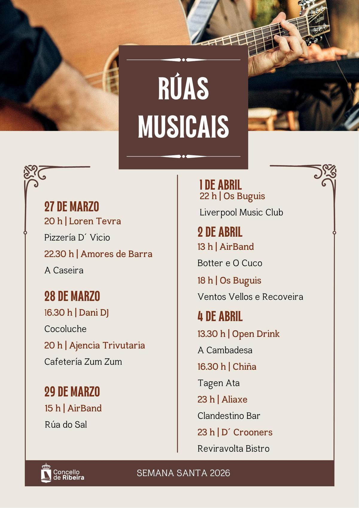 Cartel promocional do ciclo Rúas Musicais 2026 de Ribeira.