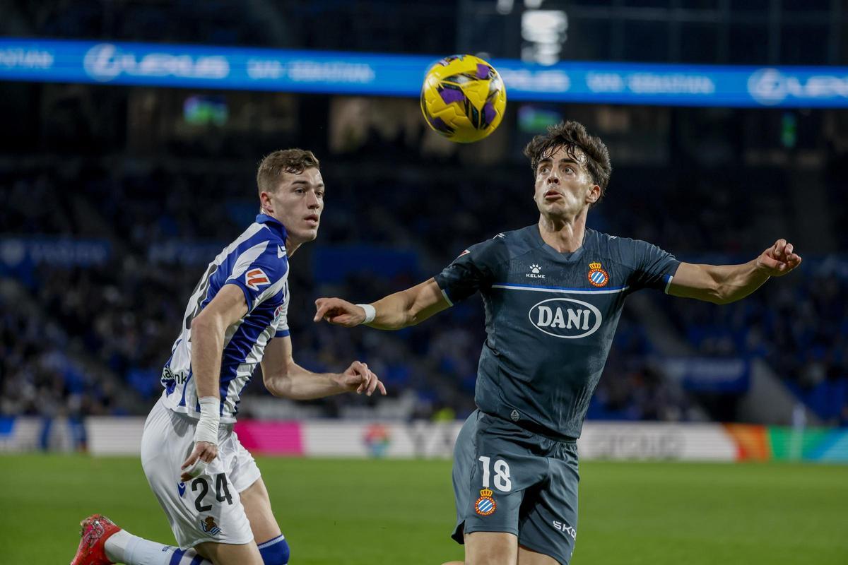 Aguado, en un partido con el Espanyol ante la Real Sociedad.