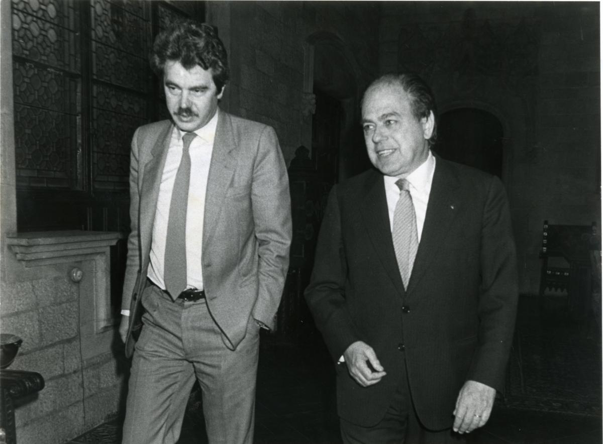 Maragall y Pujol, el 10 de mayo de 1985, tras una reunión celebrada en el Ayuntamiento de Barcelona