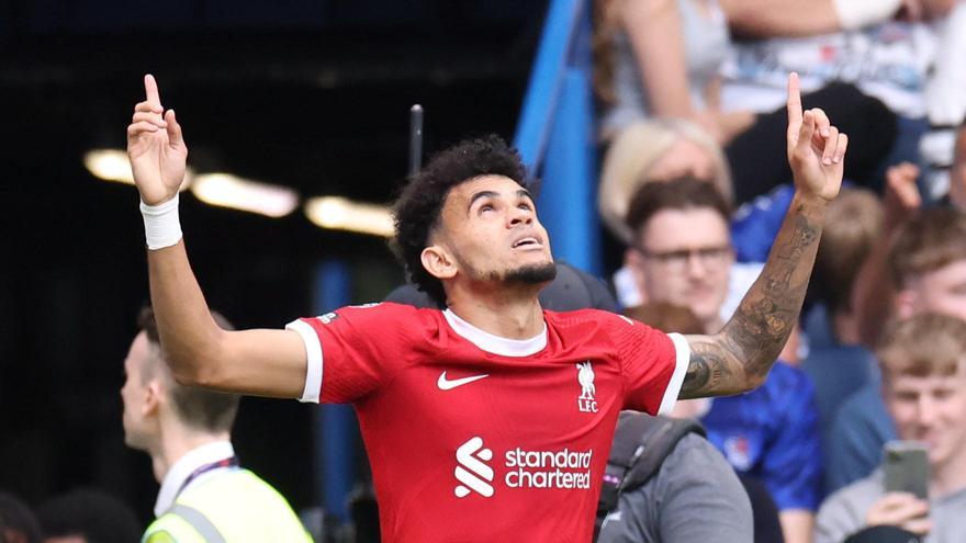 Luis Díaz celebra un gol con el Liverpool.