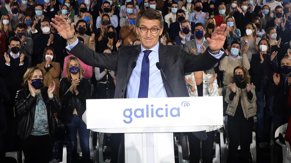 Alberto Núñez Feijóo, la semana pasada durante su comparecencia ante los militantes del PPdeG.