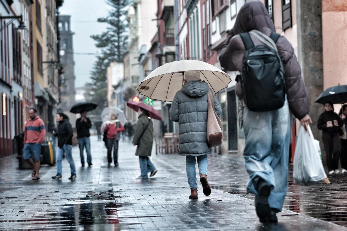 Personas con paraguas en La Laguna