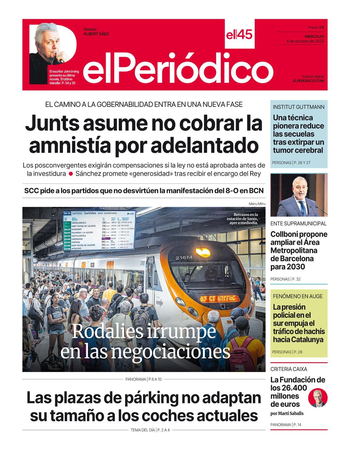 La portada de EL PERIÓDICO del 4 de octubre de 2023 La portada de EL PERIÓDICO del 4 de octubre de 2023