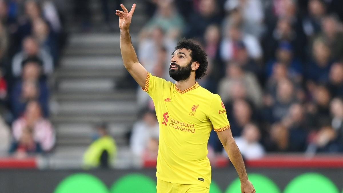 Salah celebra su gol ante el Brentford