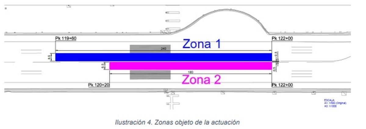 Ámbito de actuación del asfaltado de la cabecera norte de Peinador