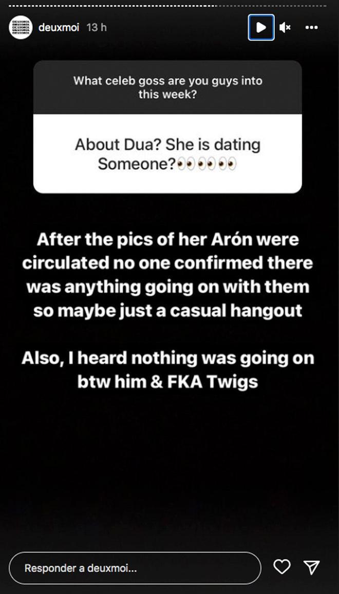 La cuenta de Instagram @deuxmoi desmiente lo de Arón Piper con Dua Lipa y FKA Twigs