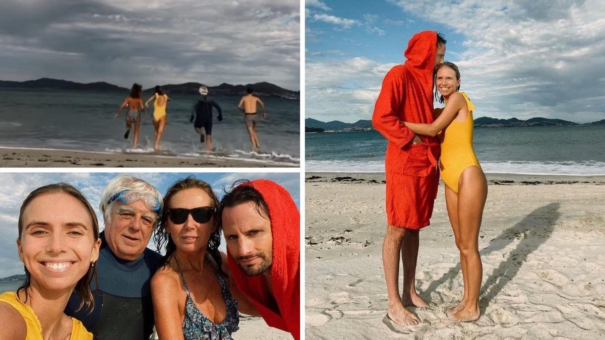 Lucía, Marco y los padres de la viguesa empezaron el año, dándose un chapuzón en las aguas de O Vao.