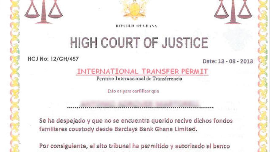 Las víctimas mallorquinas de la estafa recibieron un primer documento de la Corte de Justicia de Ghana donde les comunican la existencia de la herencia de su familiar fallecido en 2008.