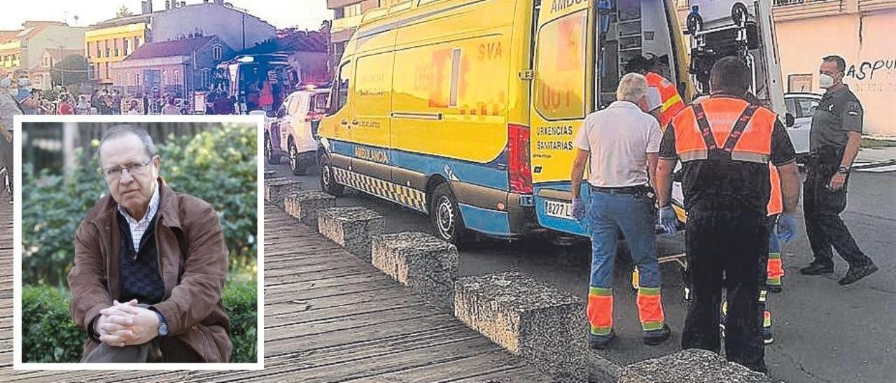 El personal de emergencias traslada a Ventura Pérez Mariño a la ambulancia