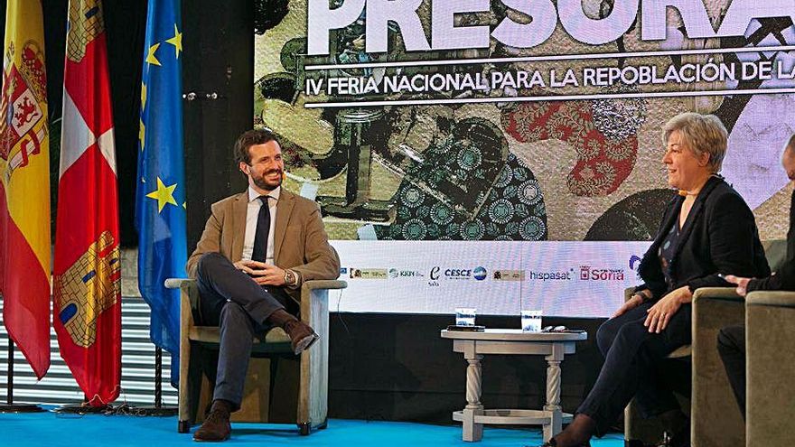 El presidente del PP, Pablo Casado, durante su participación en Soria en la Feria para la Repoblación de la España Rural. | Ical