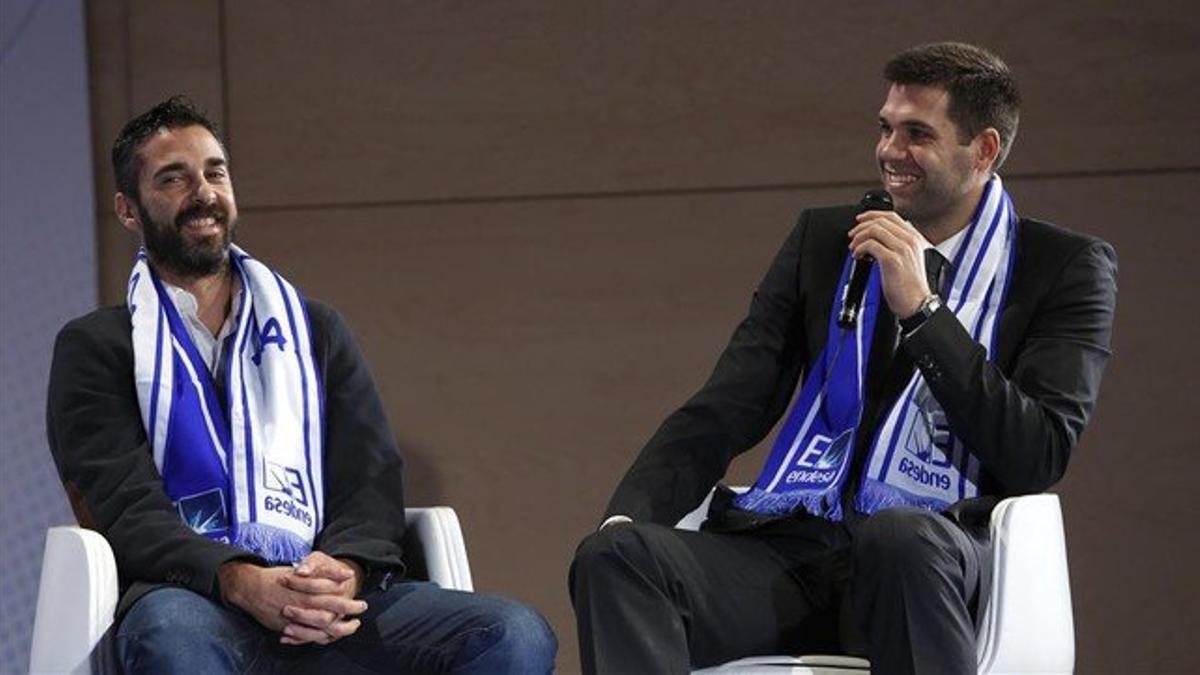 Navarro y Felipe Reyes en la presentacion de la Liga Endesa.