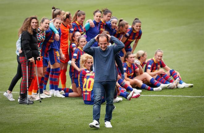 La celebración del FC Barcelona tras meterse en la final de la Champions femenina