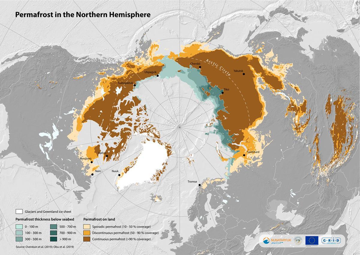 Distribución del Permafrost en el Hemisferio Norte.