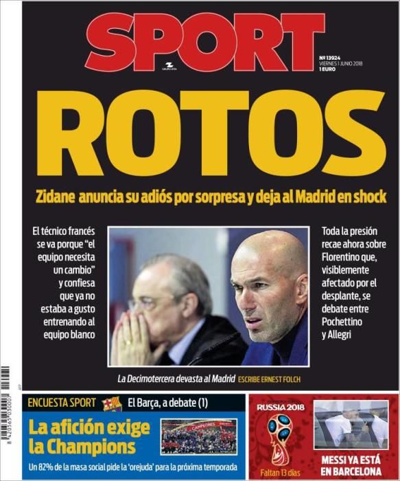 Portada SPORT viernes 1 de junio 2018