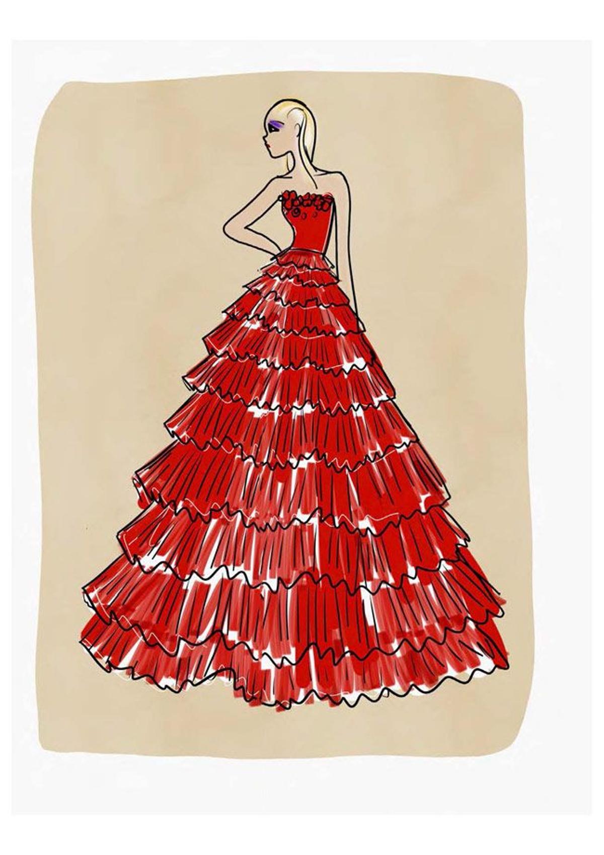 Boceto del vestido de Twinset que ha llevado Ester Expósito a los Premios Goya 2020