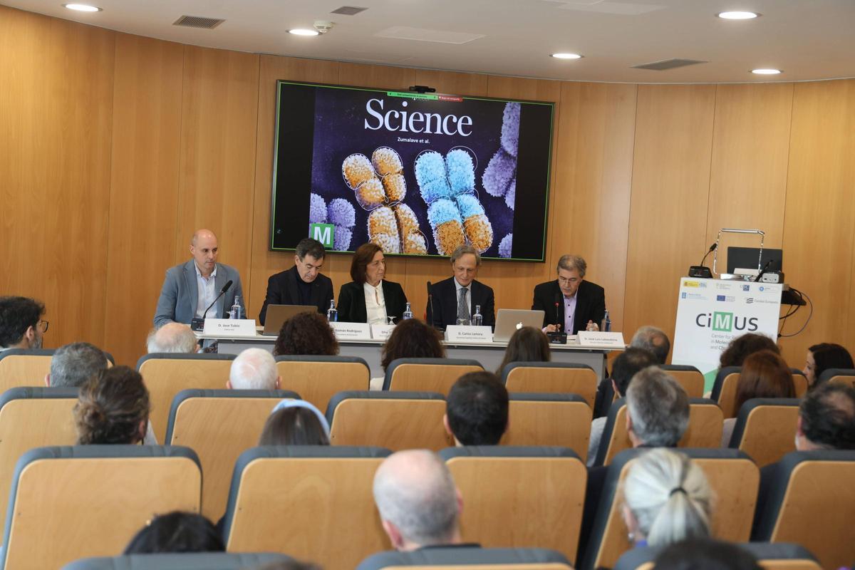 José Tubío, Román Rodríguez, Pilar Bermejo, Carlos Lamora y José Luis Labandeira, durante la presentación del estudio en el Cimus de la USC.