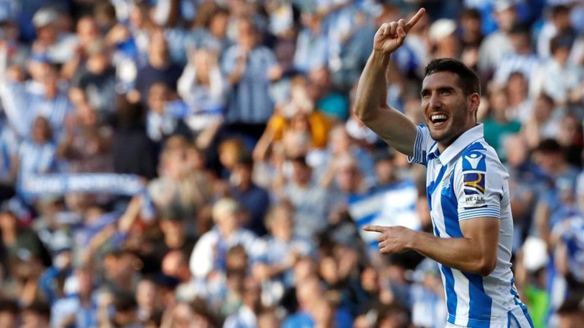 Zaldua celebra un gol ante el Real Madrid