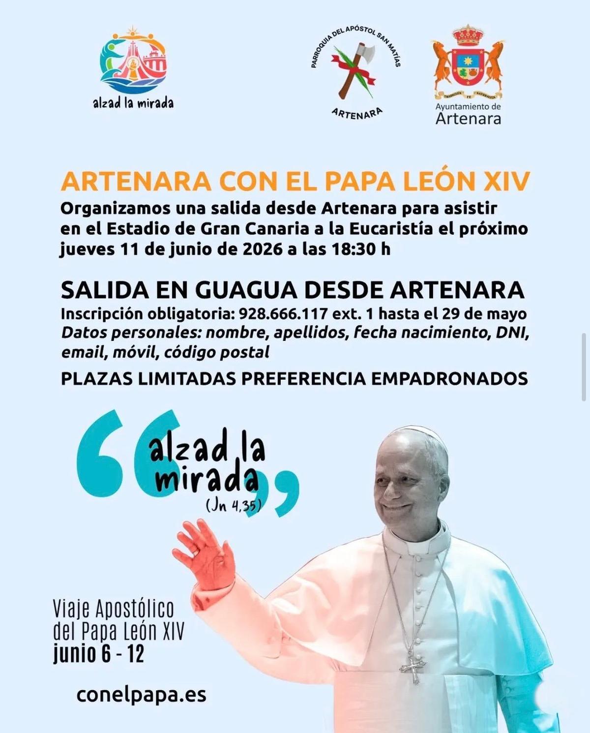 Cartel informativo visita del Papa del Ayuntamiento de Artenara.