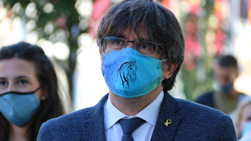 Pla mitjà de l&#039;expresident Carles Puigdemont durant un acte de celebració de la Diada a Anvers, a Bèlgica el 10 de setembre del 2020