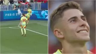 La imagen viral de Fermín López: se 'carga' el banderín al celebrar su gol contra Marruecos