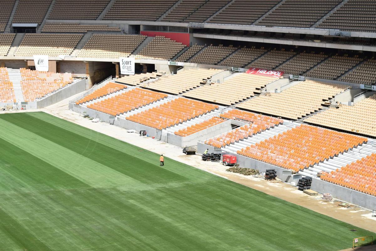 El Estadio La Cartuja ya luce el nuevo césped