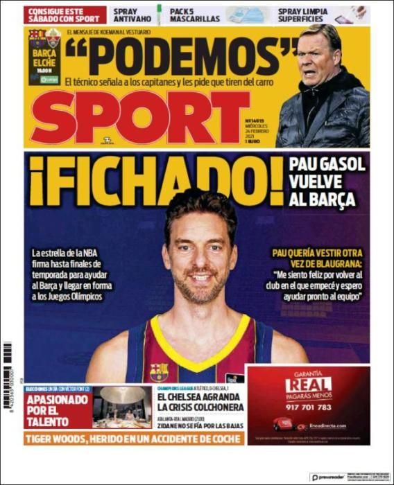 Portada SPORT miércoles 24 febrero 2021