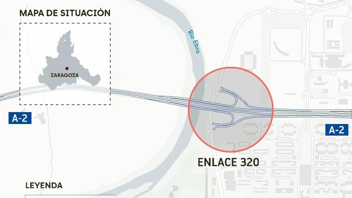 Mapa de las afecciones al tráfico de la A-2 en Zaragoza