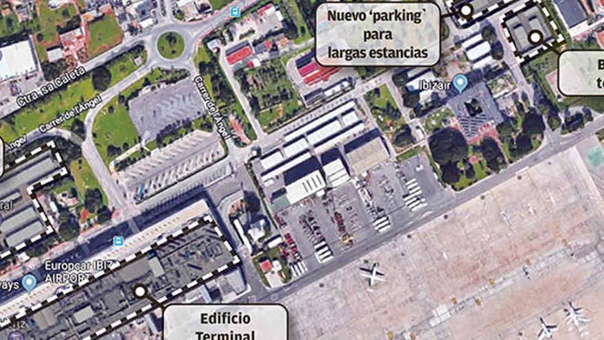 Imagen aérea del aeropuerto con la ubicación del nuevo ´parking´.