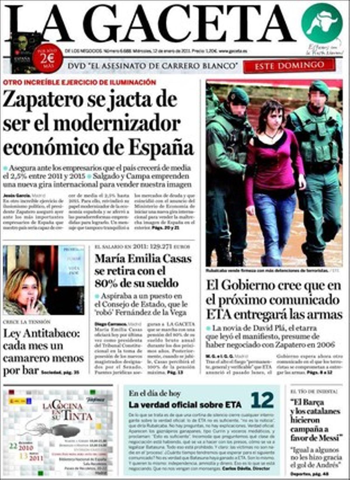 ’La Gaceta’ dóna rellevància al fet que Interior talla la comunicació dels durs d’ETA amb dos arrestos per facilitar que el sector tou anunciï d’una vegada la renúncia a les armes.