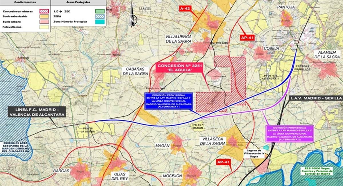 Las dos alternativas, en rosa y azul, que sortearían la capital de Toledo.
