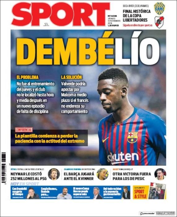 Portada SPORT sábado 10 de noviembre 2018