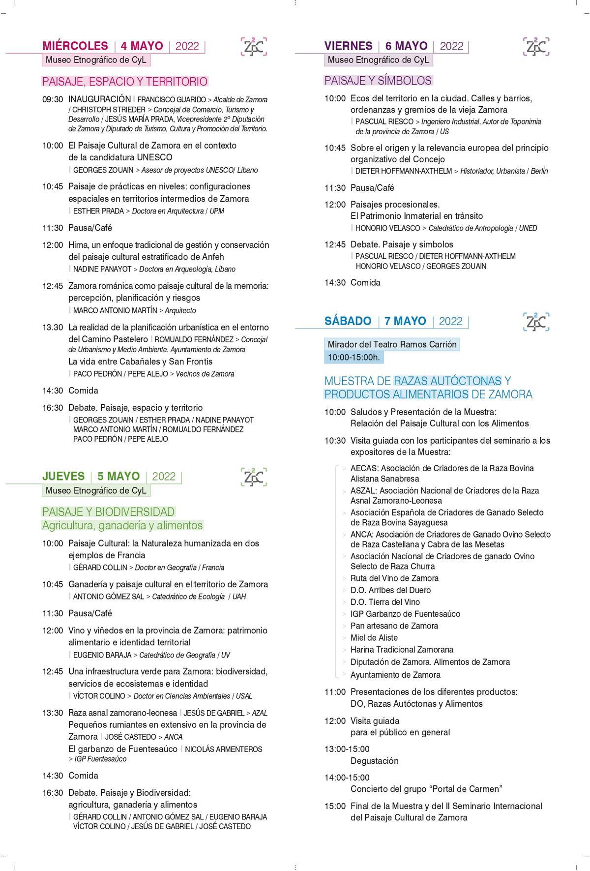 Programa Seminario Paisaje Cultural de Zamora.