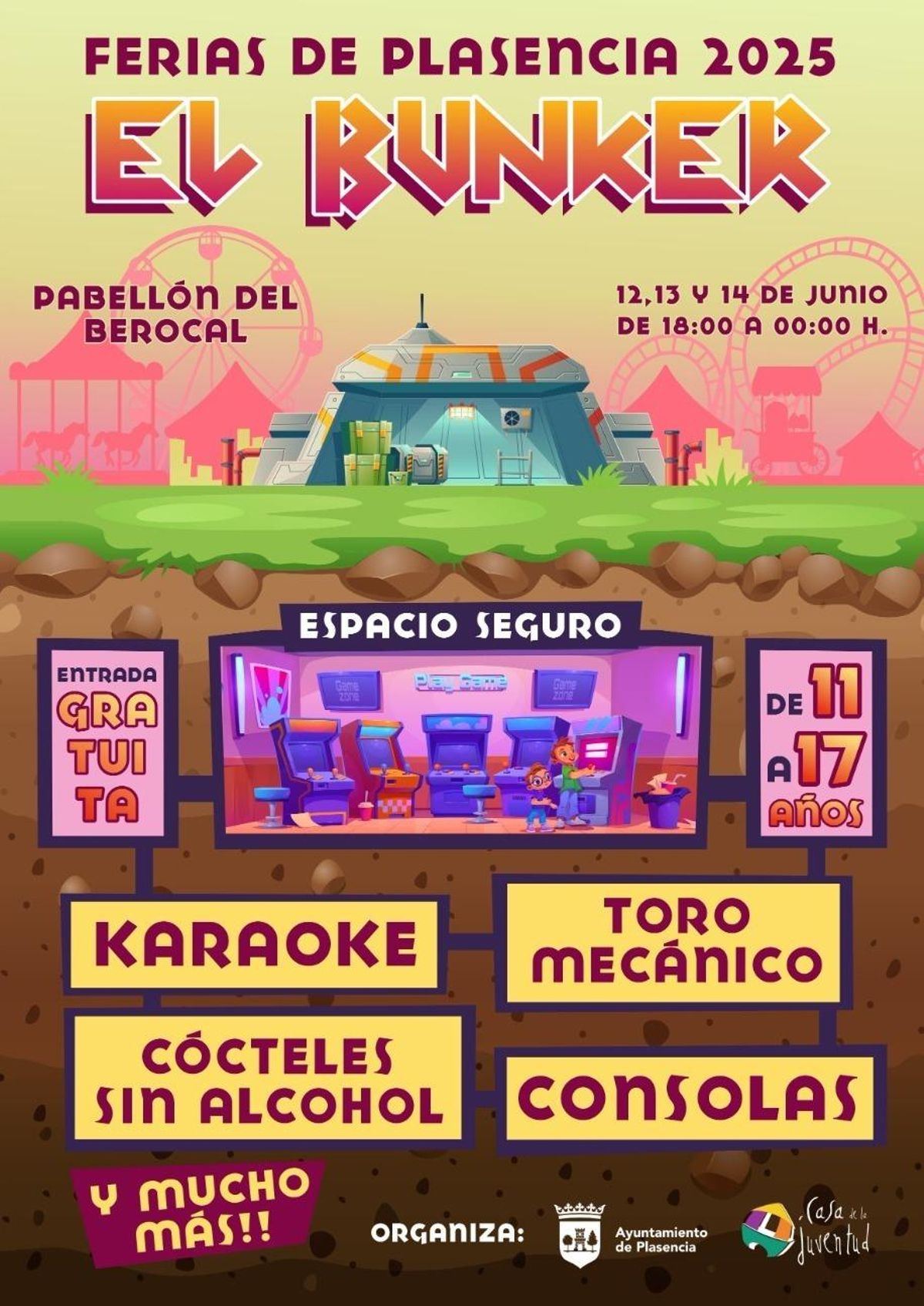 Cartel del 'búnker' para adolescentes en la feria de Plasencia.