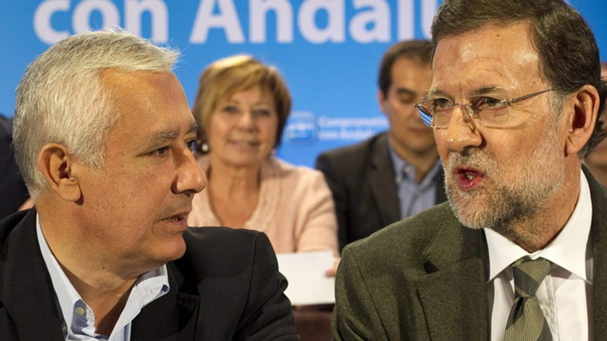 Arenas y Rajoy, en la reunión del PP andaluz, en Málaga.